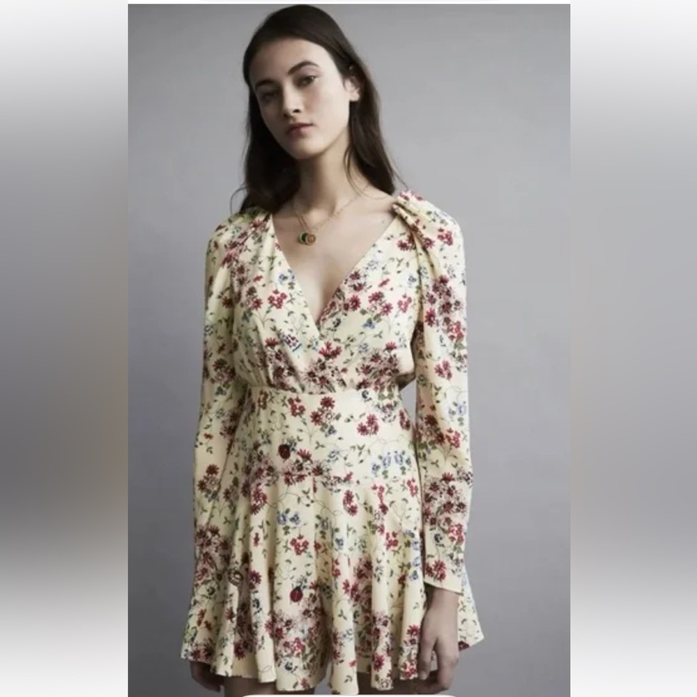 Maje Inora Silk Yellow Floral Print Long Sleeve Romper